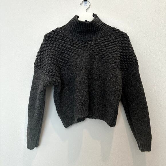 Free People Bradley Charcoal Heather dark gray bubble mock neck pullover sweater - Picture 2 of 4